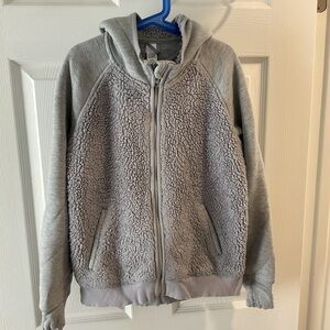 Athleta girl girls Gray full zip up hoodie Jacket size 12 pockets thumb holes